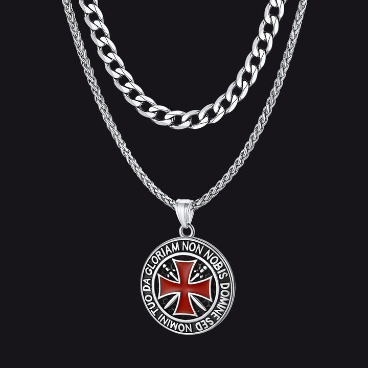 Cuban Chain & Templar Cross Medallion Necklace Set for Men