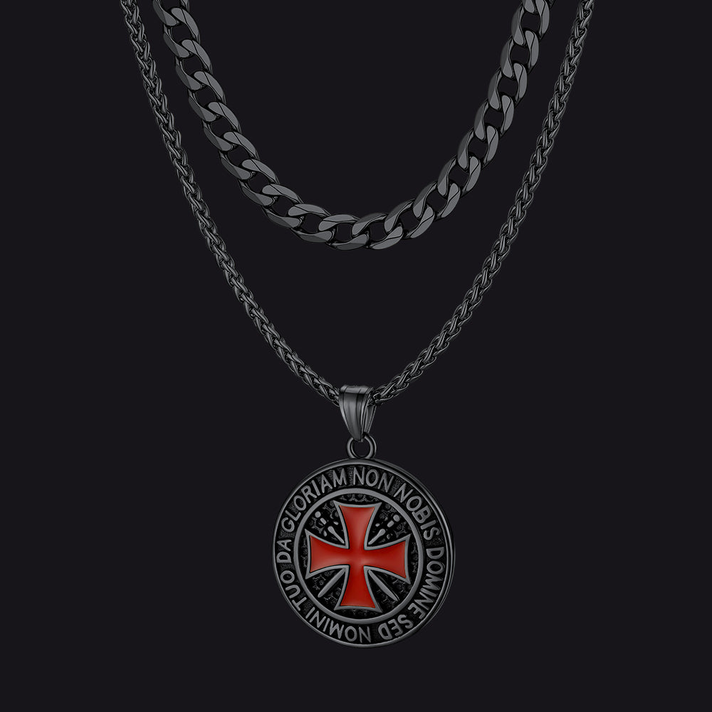 Cuban Chain & Templar Cross Medallion Necklace Set for Men