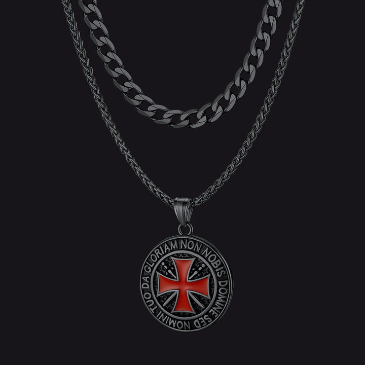 Cuban Chain & Templar Cross Medallion Necklace Set for Men