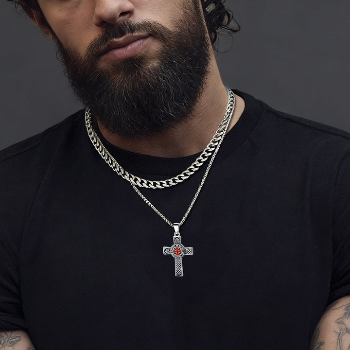 Cuban Chain & Celtic Cross Necklace Set for Men
