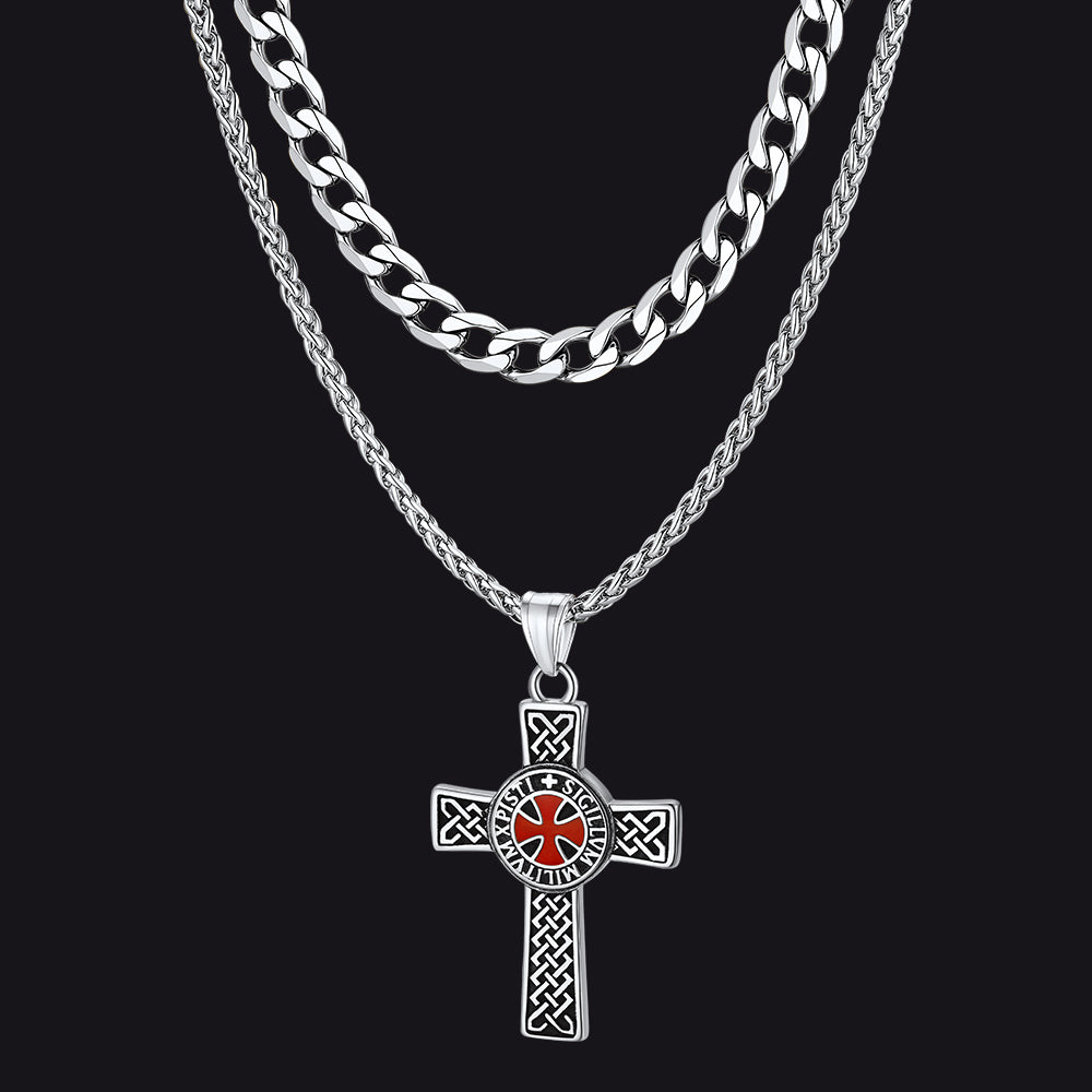 Cuban Chain & Celtic Cross Necklace Set for Men