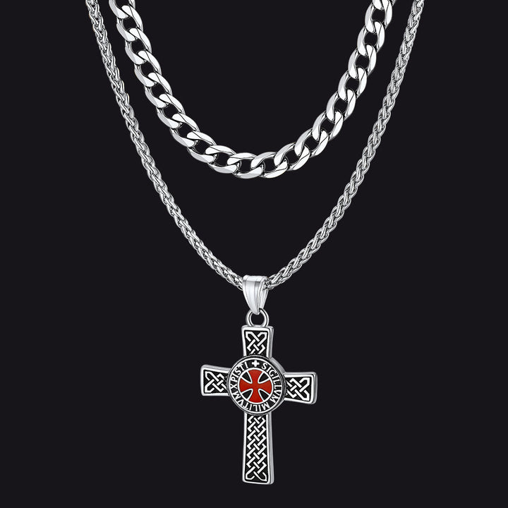 Cuban Chain & Celtic Cross Necklace Set for Men