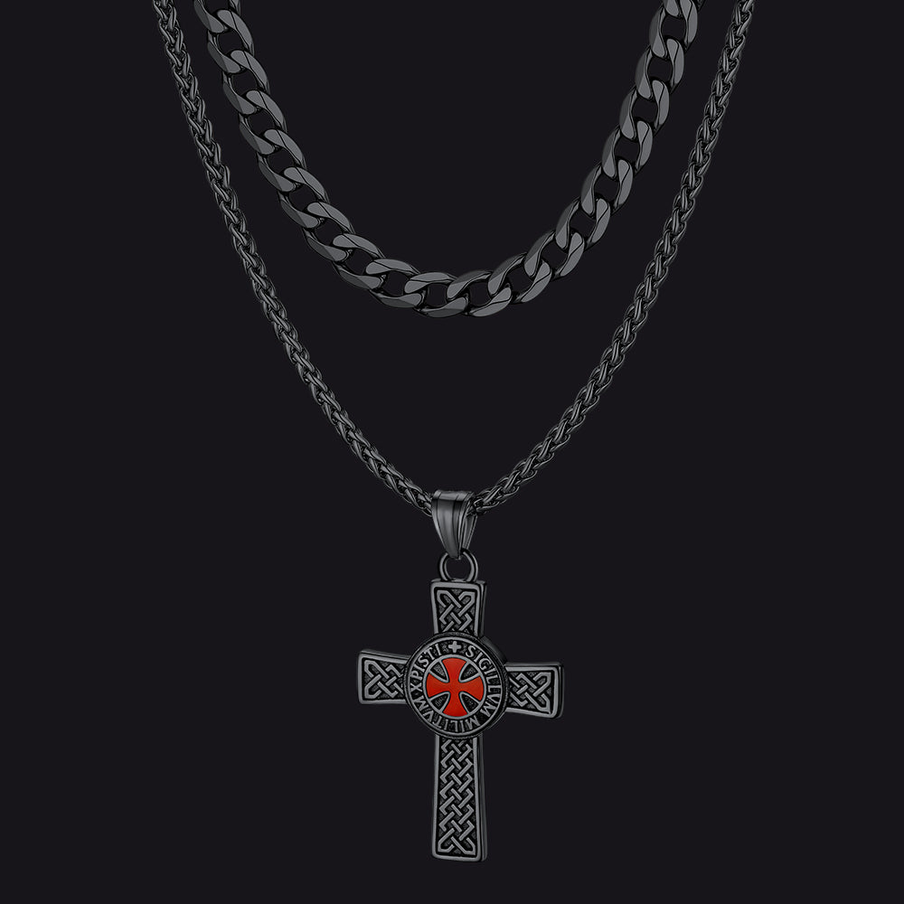Cuban Chain & Celtic Cross Necklace Set for Men