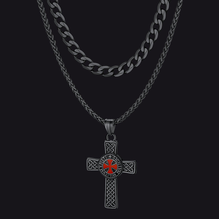 Cuban Chain & Celtic Cross Necklace Set for Men