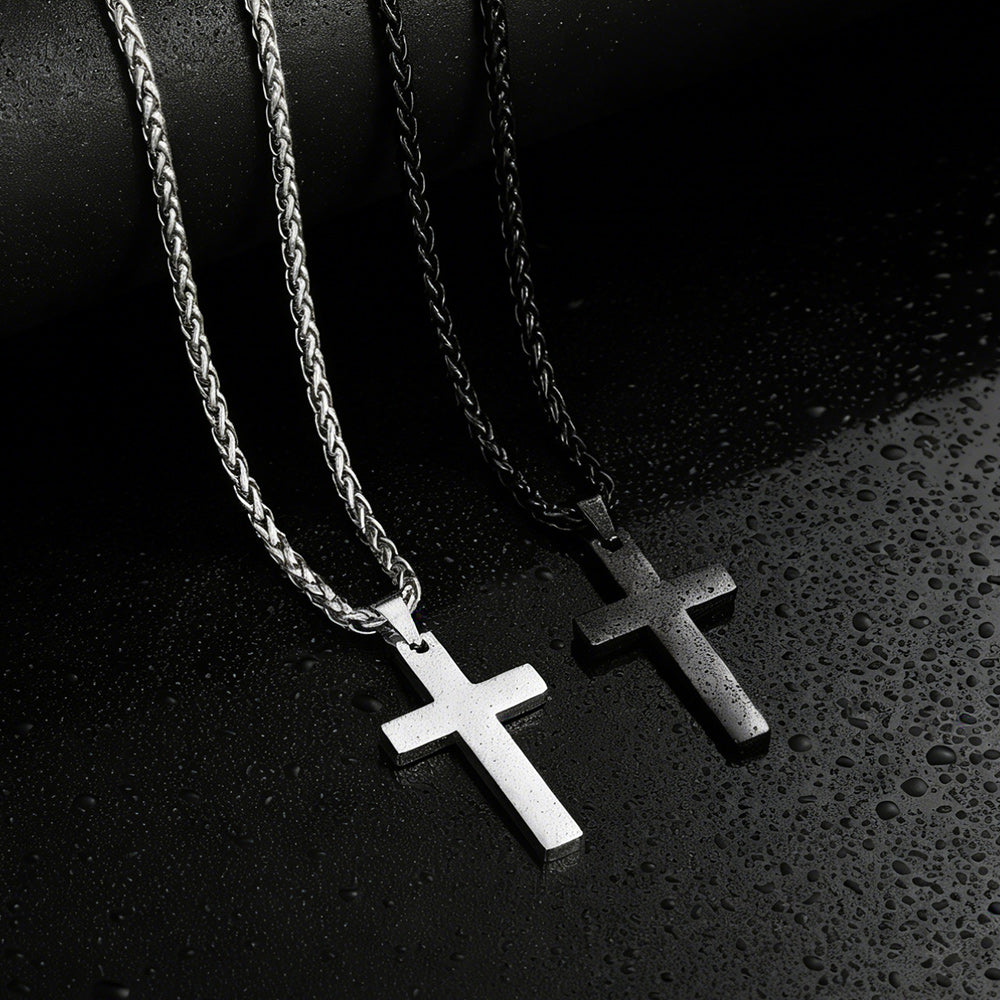 Miami Cuban Chain & Cross Layered Necklaces Set for Men