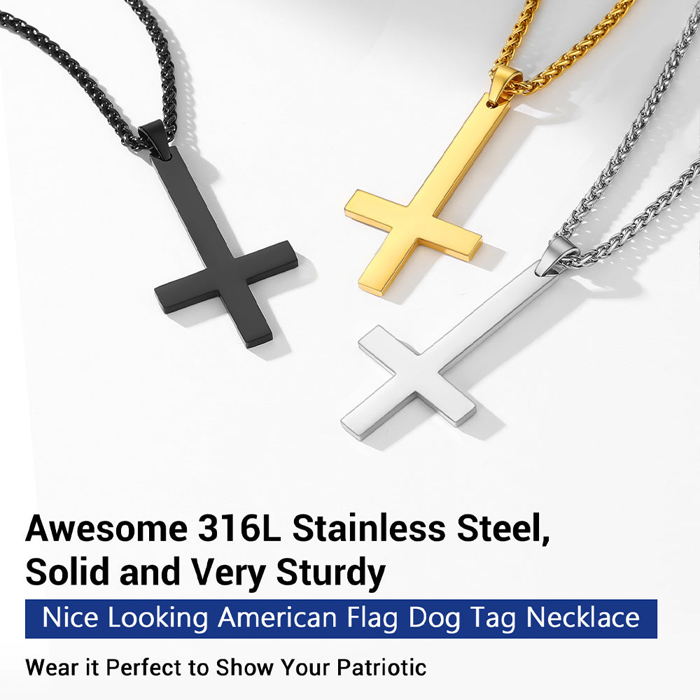 Stainless Steel Inverted Cross Pendant Necklace for Men Women