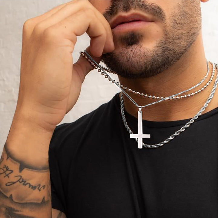 Stainless Steel Inverted Cross Pendant Necklace for Men Women