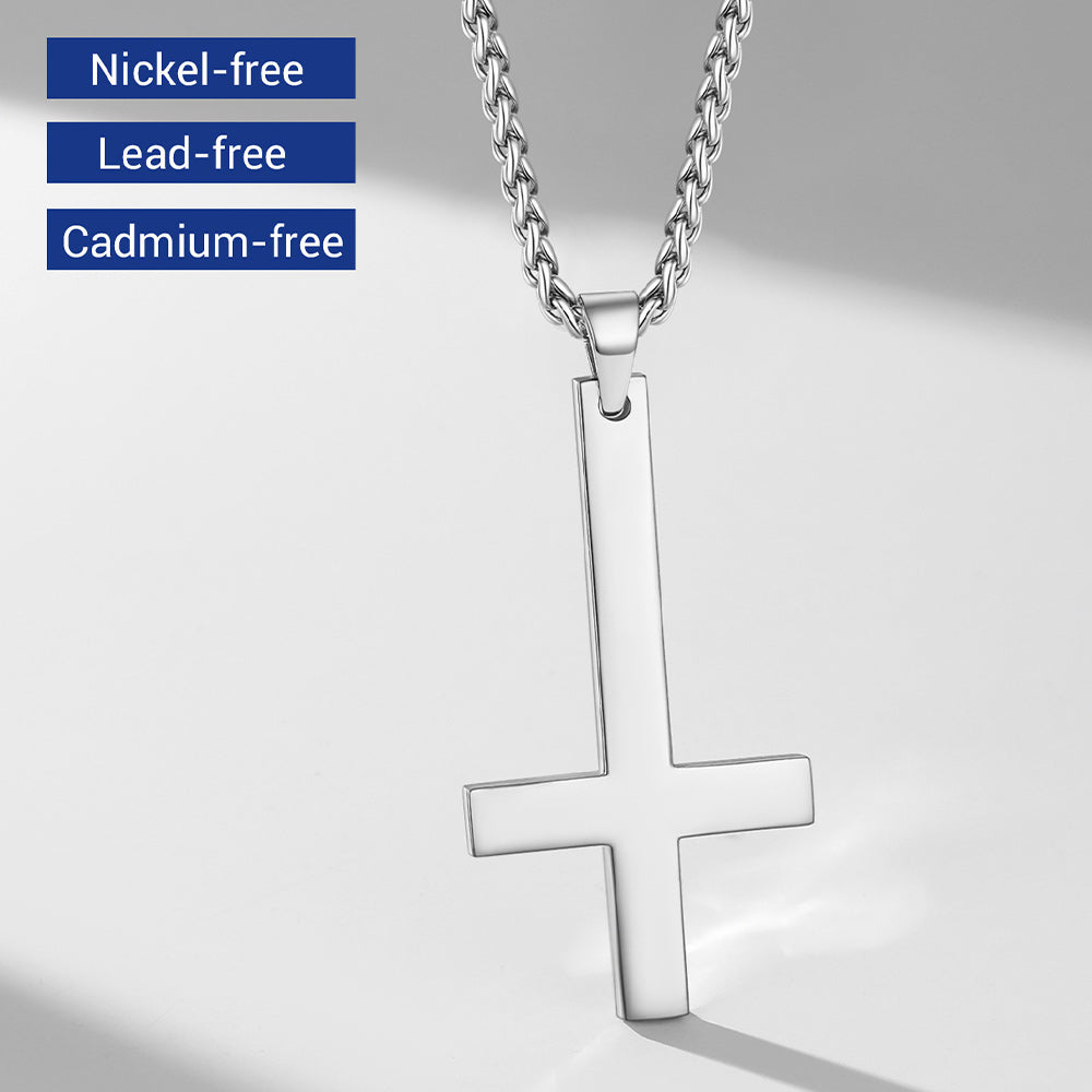 Stainless Steel Inverted Cross Pendant Necklace for Men Women