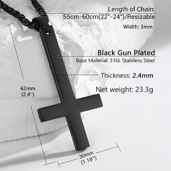 Stainless Steel Inverted Cross Pendant Necklace for Men Women