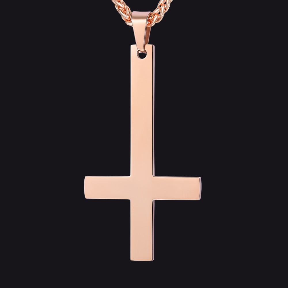 Stainless Steel Inverted Cross Pendant Necklace for Men Women