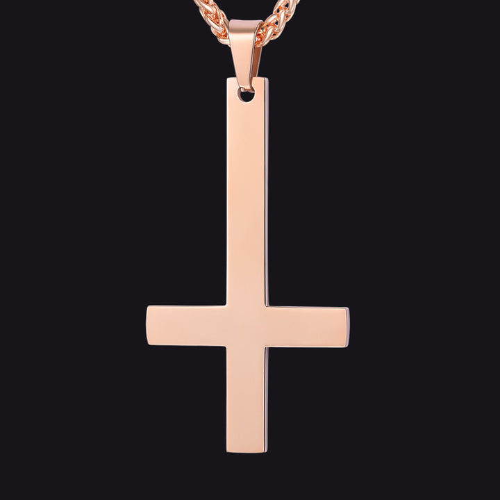Stainless Steel Inverted Cross Pendant Necklace for Men Women