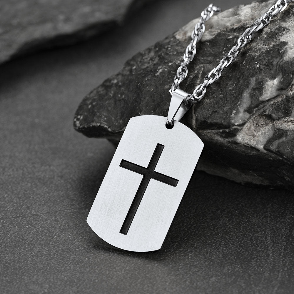 Christian Joshua 1:9 Dog Tag Cross Necklace For Men