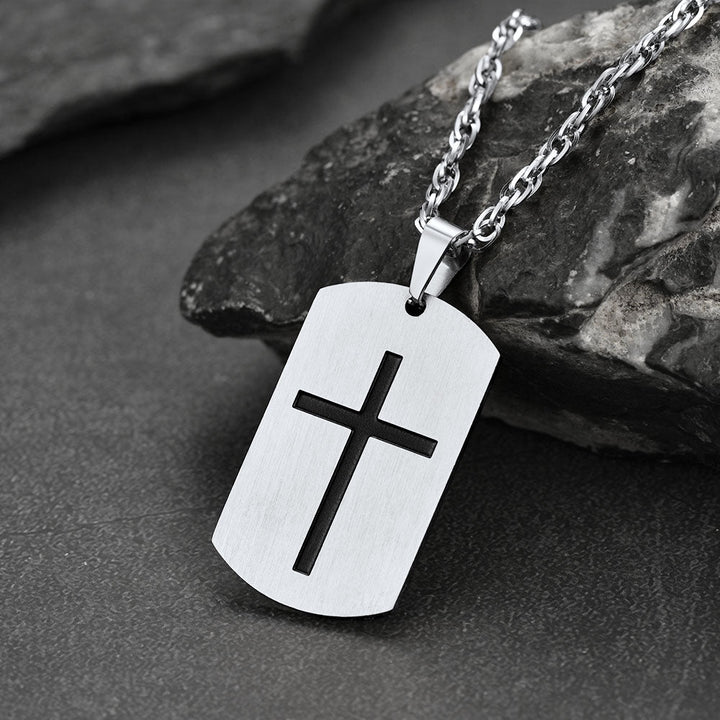 Cuban Chain & Joshua 1:9 Dog Tag Necklace Set for Men