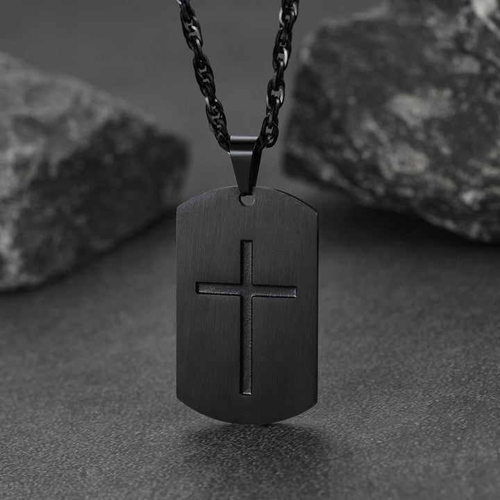 Christian Joshua 1:9 Dog Tag Cross Necklace For Men