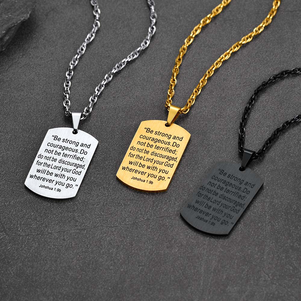 Christian Joshua 1:9 Dog Tag Cross Necklace For Men