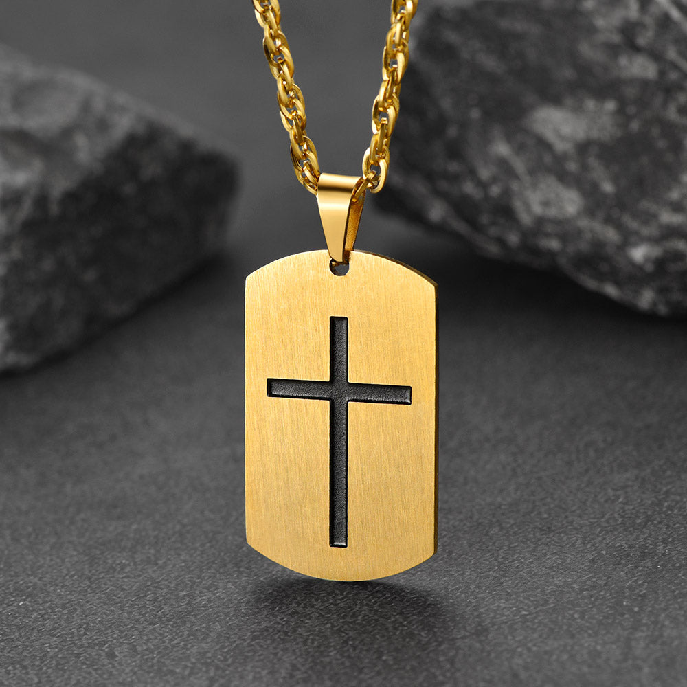 Christian Joshua 1:9 Dog Tag Cross Necklace For Men