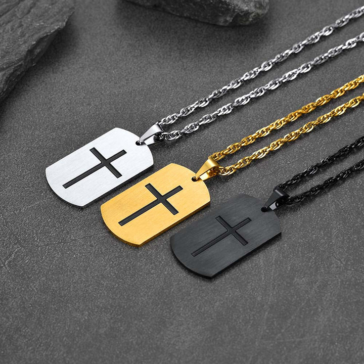 Christian Joshua 1:9 Dog Tag Cross Necklace For Men