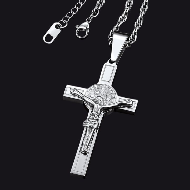 Catholic Saint Benedict Crucifix Cross Necklace For Men