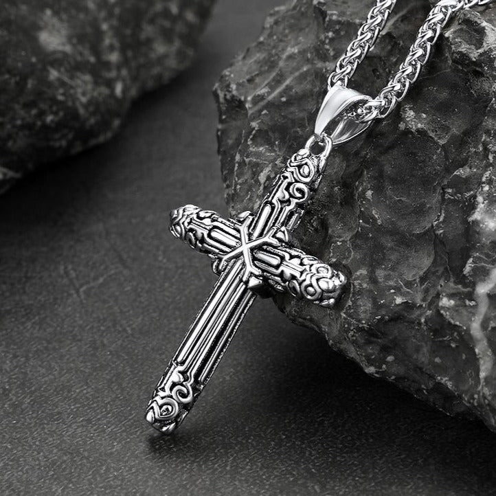 Christian Monkey King Stick Cross Necklace for Men