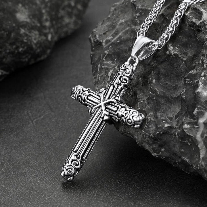 Christian Monkey King Stick Cross Necklace for Men