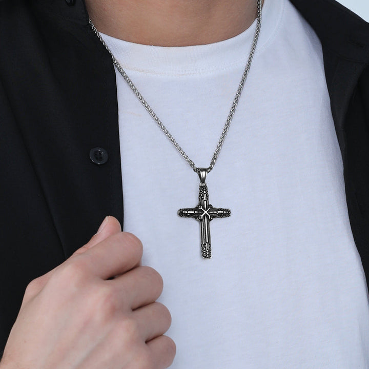 Christian Monkey King Stick Cross Necklace for Men