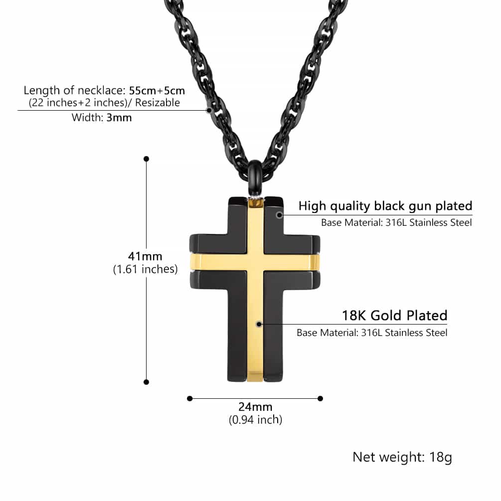 Stainless Steel Two Tone Cross Pendant Necklace For Men