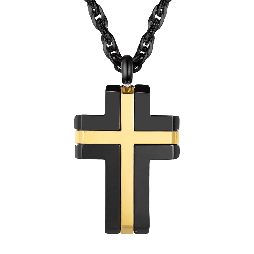 Stainless Steel Two Tone Cross Pendant Necklace For Men