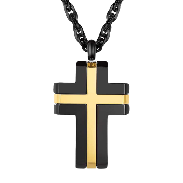 Stainless Steel Two Tone Cross Pendant Necklace For Men