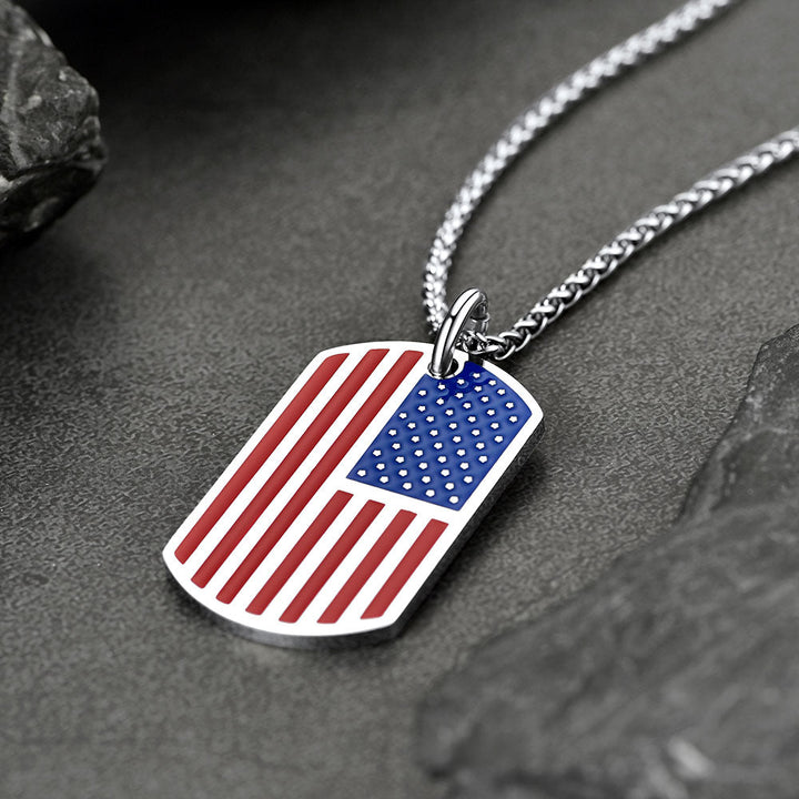 Engraved American Flag Dog Tag Necklace for Men