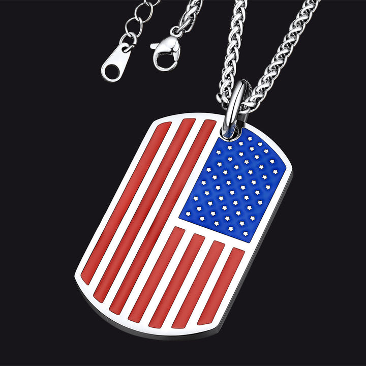 Engraved American Flag Dog Tag Necklace for Men