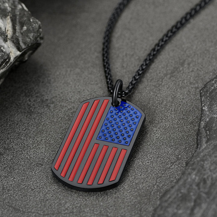 Engraved American Flag Dog Tag Necklace for Men