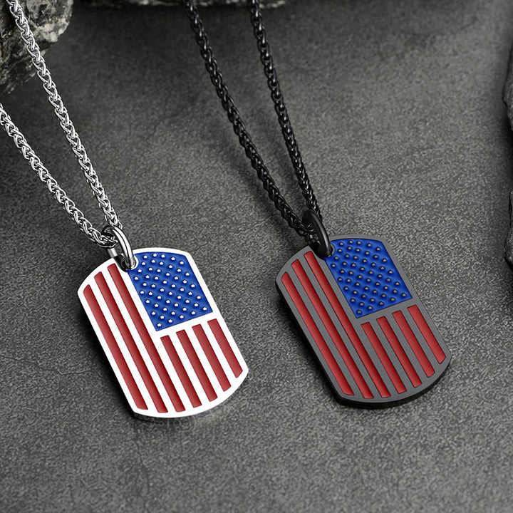 Engraved American Flag Dog Tag Necklace for Men