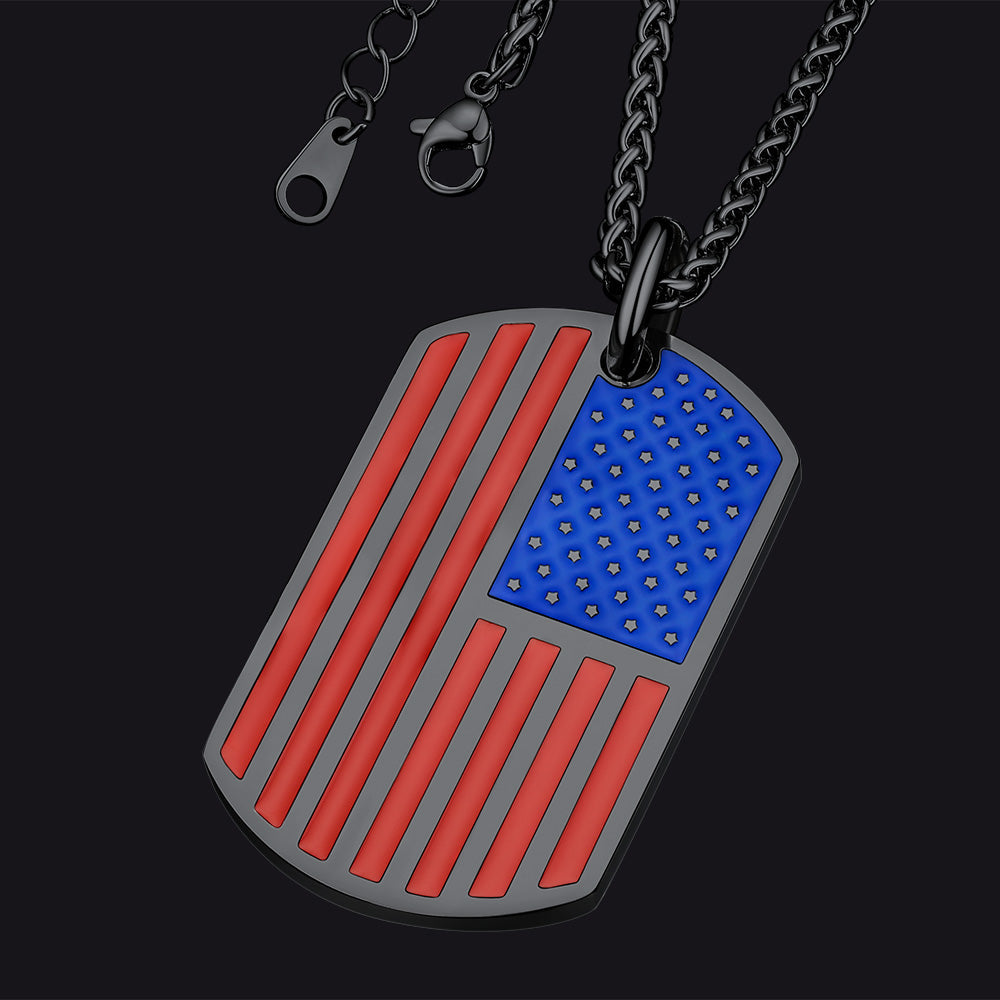 Engraved American Flag Dog Tag Necklace for Men