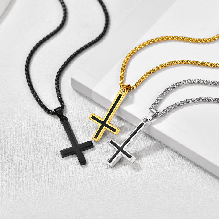 Enamel Upside Down Cross Necklace for Men