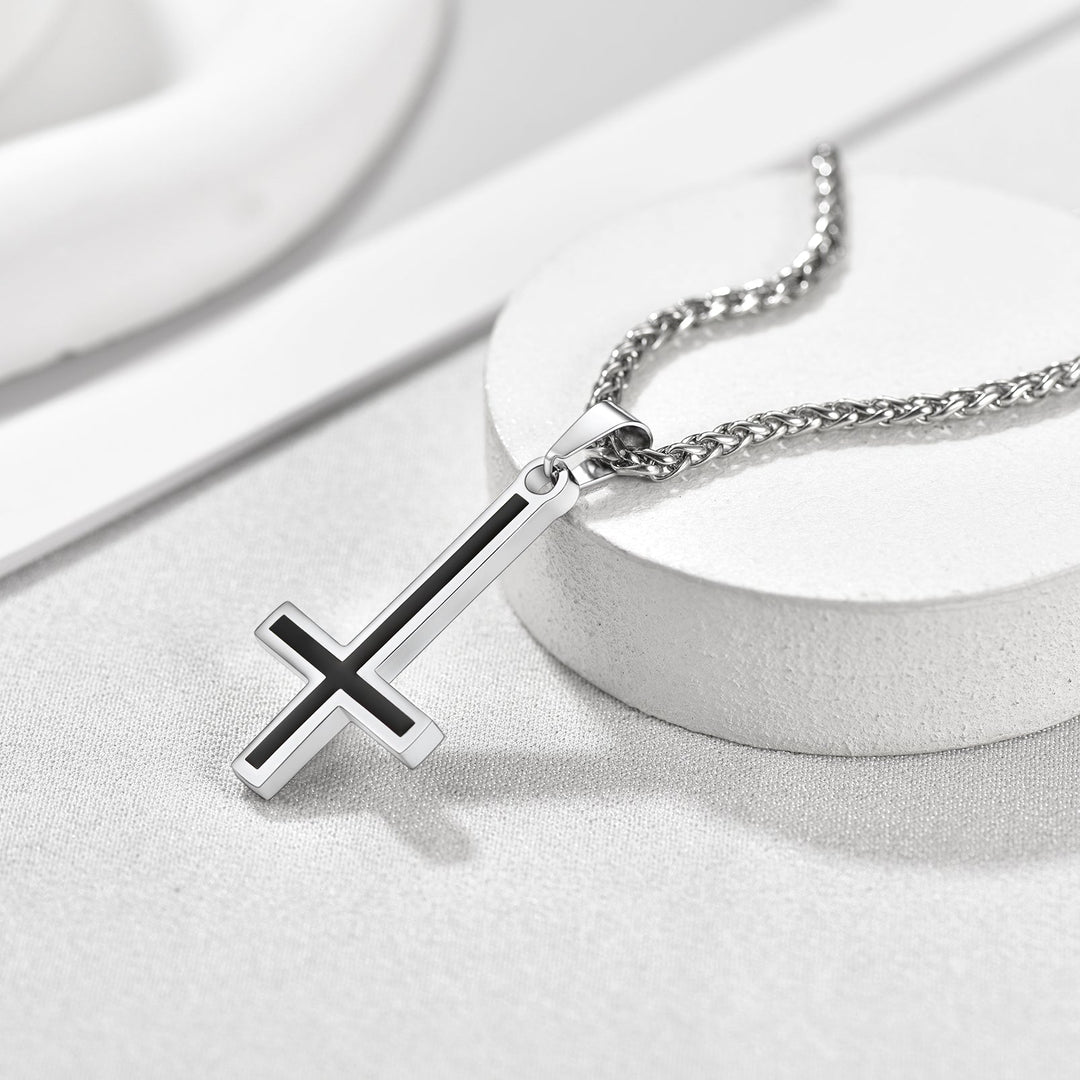 Enamel Upside Down Cross Necklace for Men