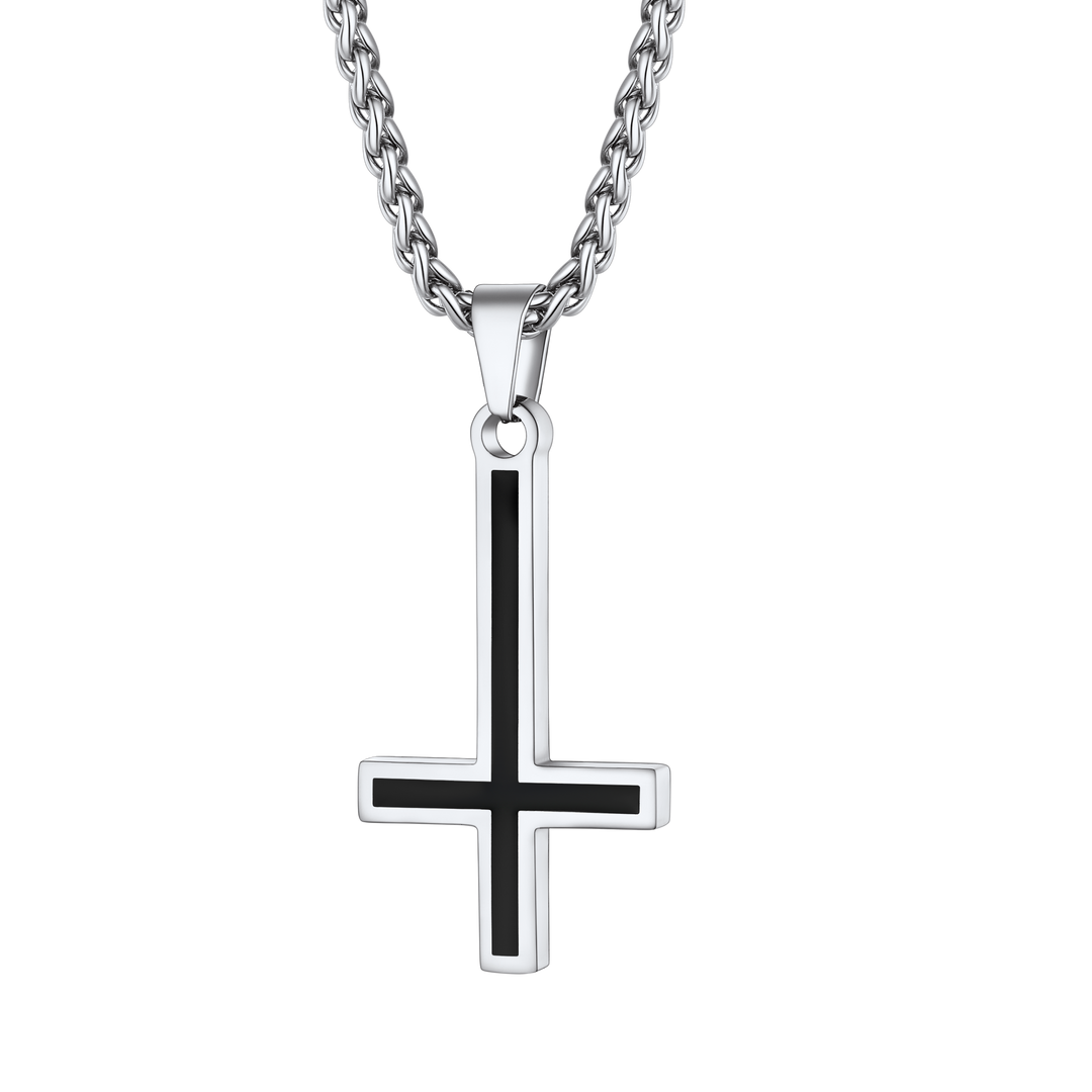 Enamel Upside Down Cross Necklace for Men