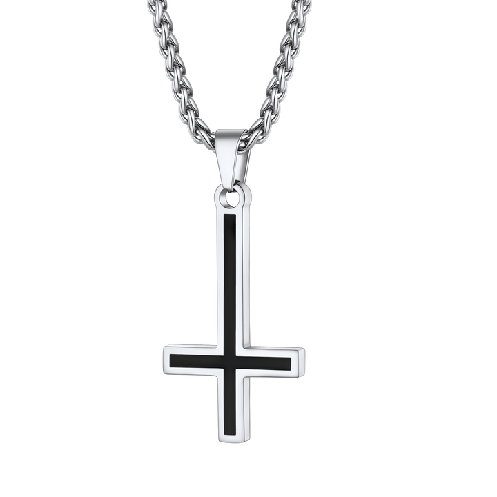 Enamel Upside Down Cross Necklace for Men