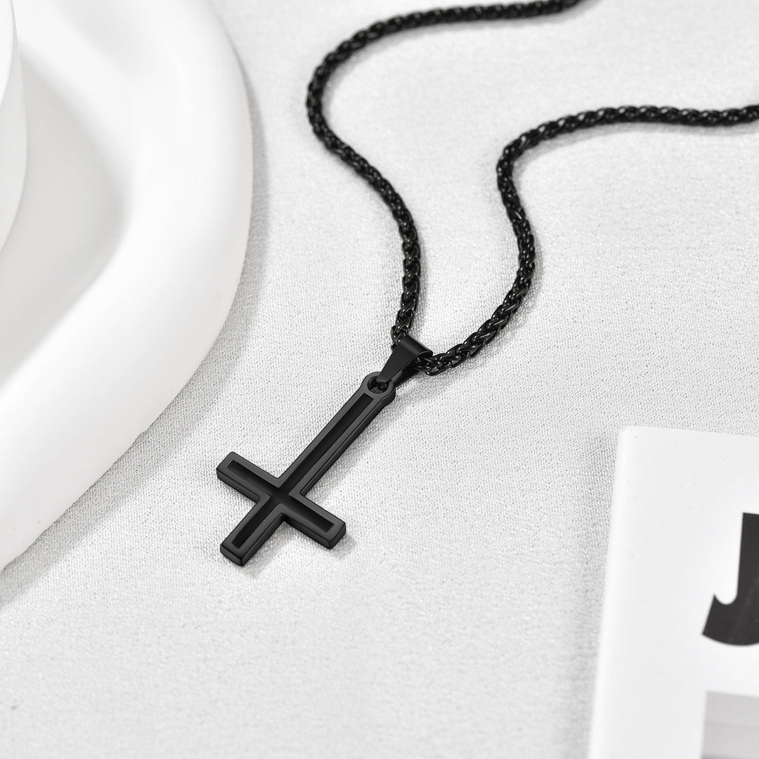 Enamel Upside Down Cross Necklace for Men