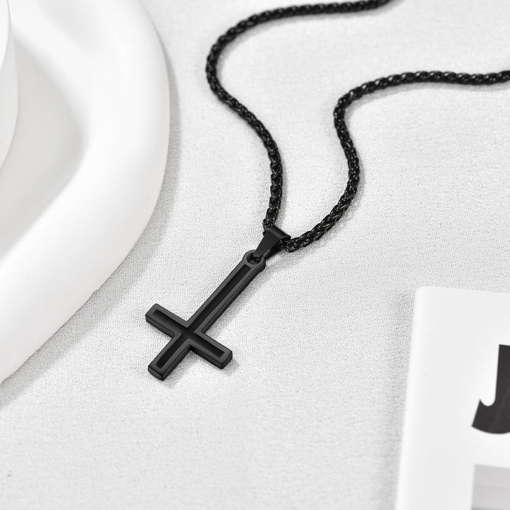 Enamel Upside Down Cross Necklace for Men