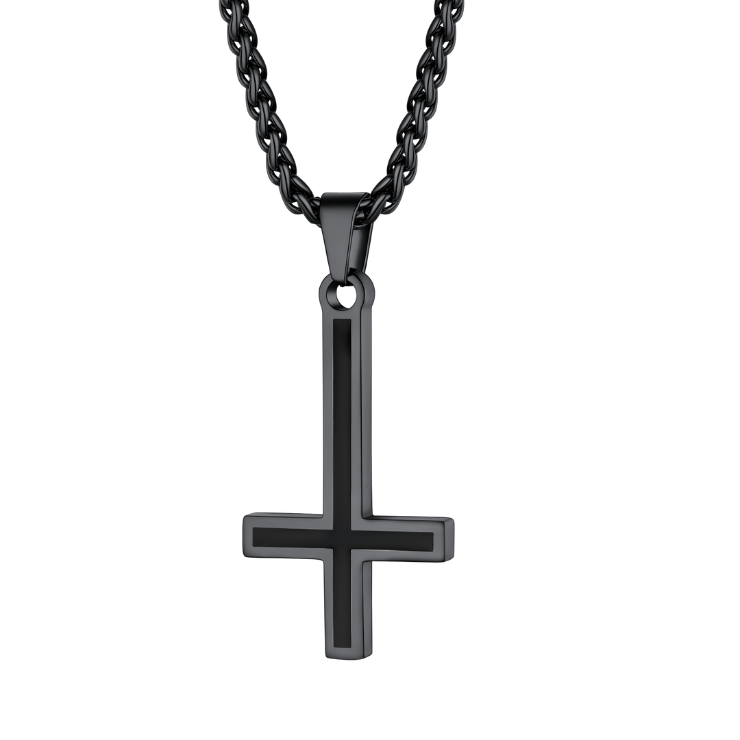 Enamel Upside Down Cross Necklace for Men