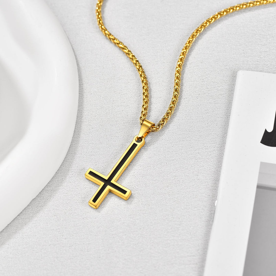 Enamel Upside Down Cross Necklace for Men
