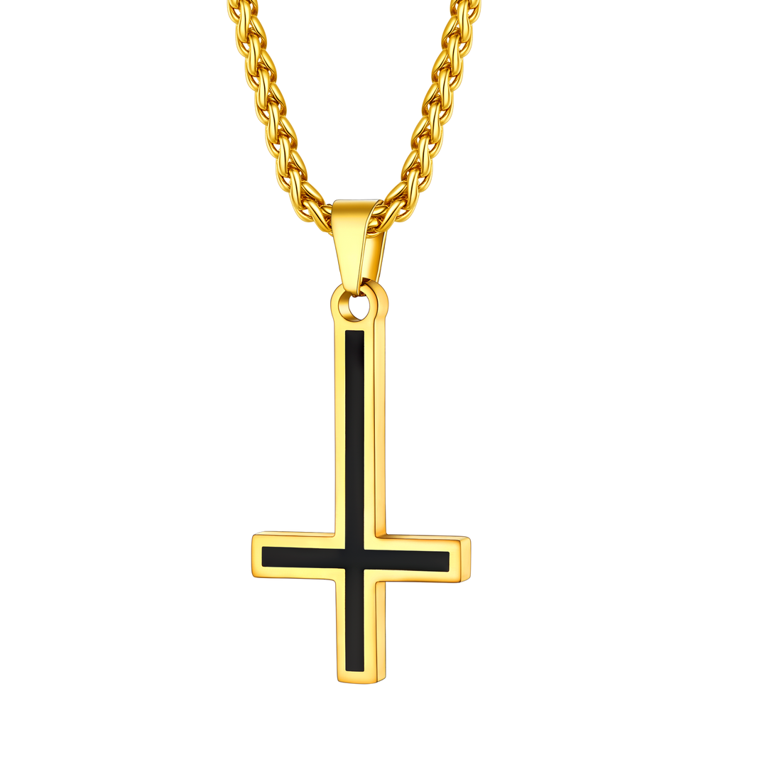 Enamel Upside Down Cross Necklace for Men