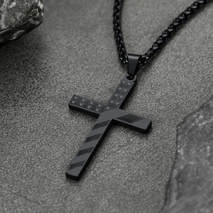 Patriotic American Flag Cross Pendant Necklace for Men Women