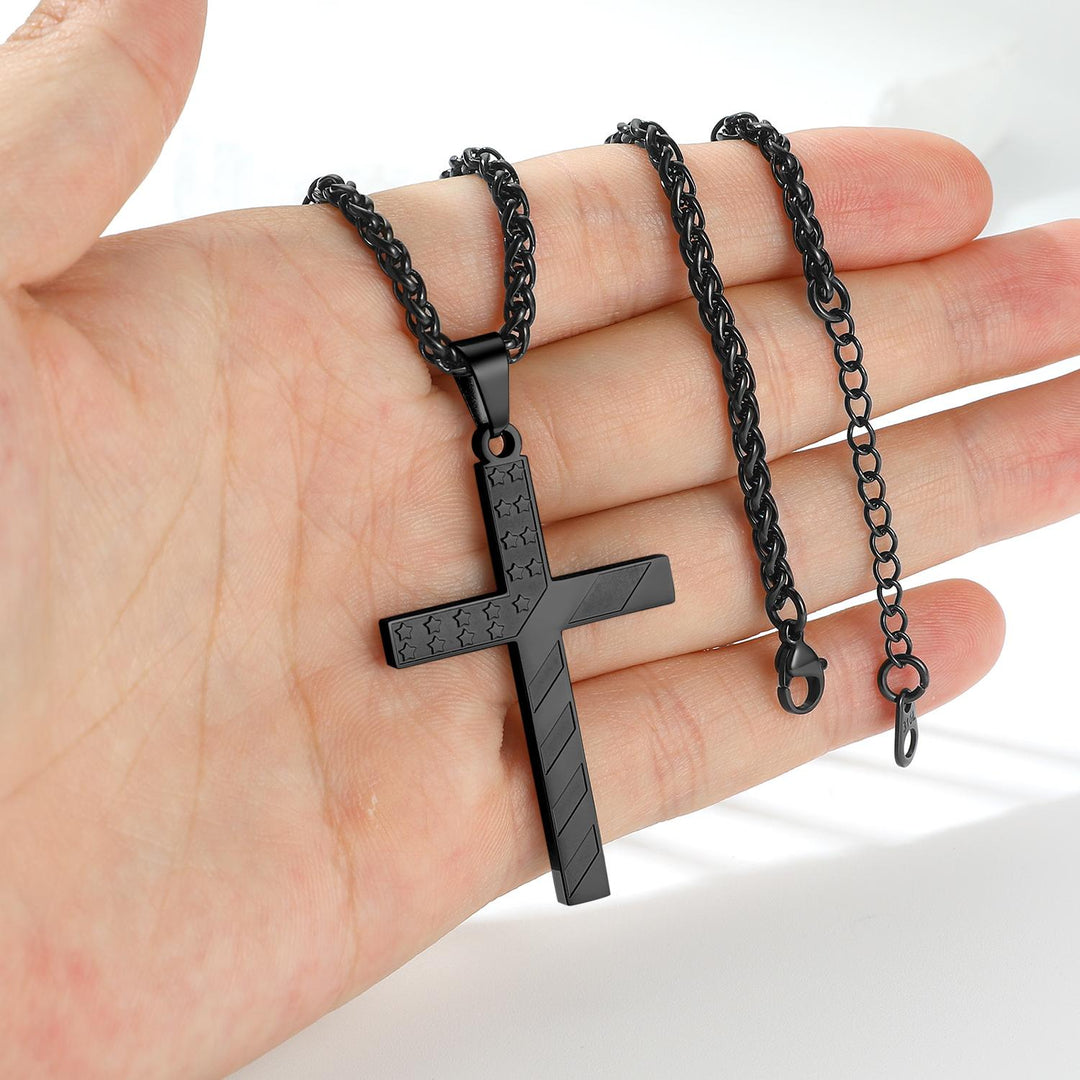 Patriotic American Flag Cross Pendant Necklace for Men Women