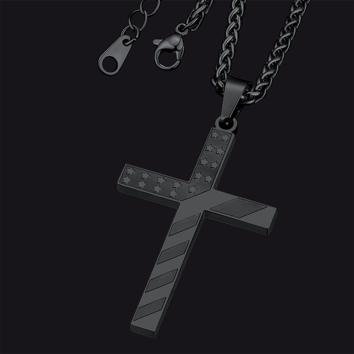 Patriotic American Flag Cross Pendant Necklace for Men Women