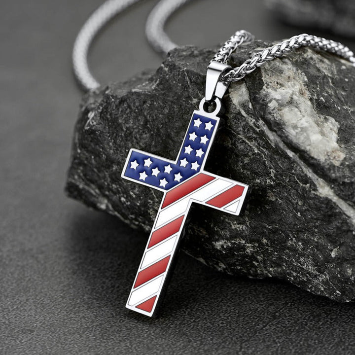 American Flag Cross Pendant Necklace for Men Women