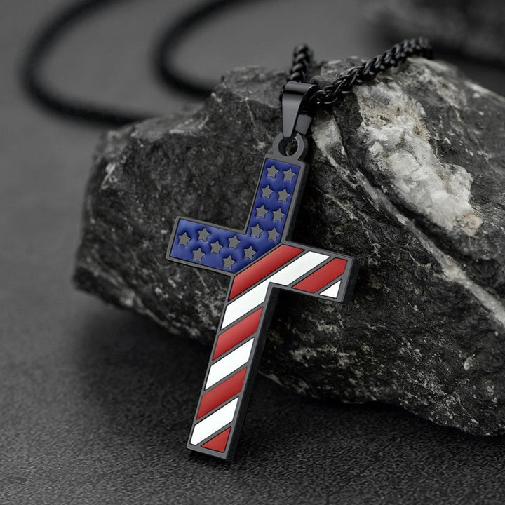 American Flag Cross Pendant Necklace for Men Women