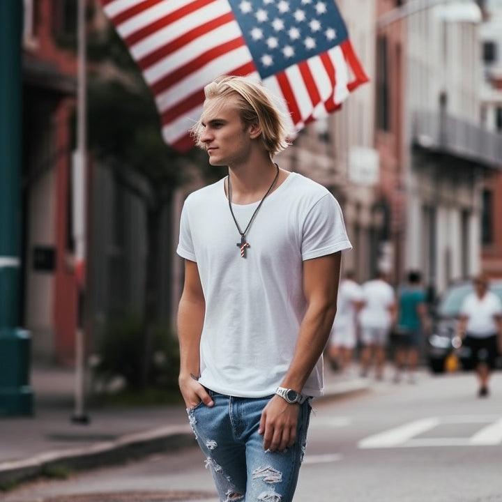 American Flag Cross Pendant Necklace for Men Women
