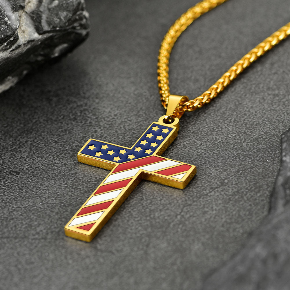 American Flag Cross Pendant Necklace for Men Women