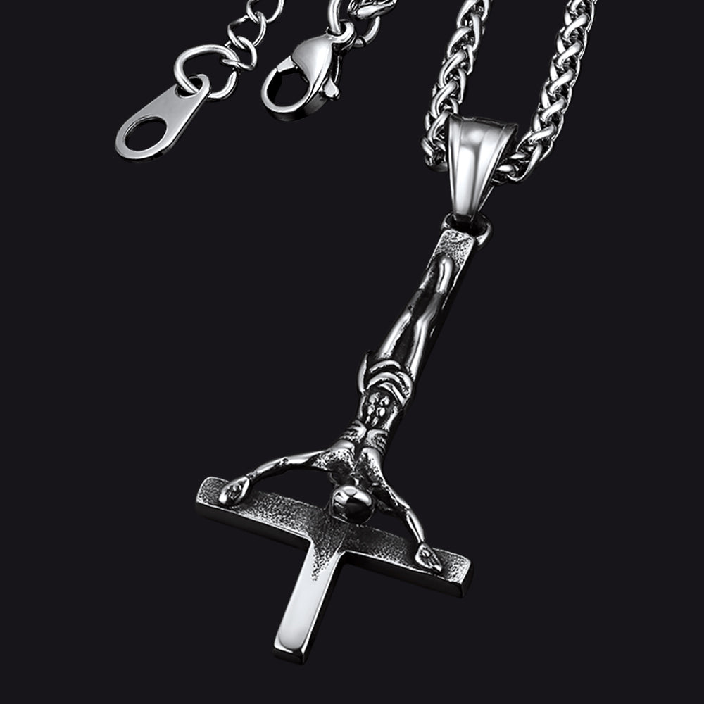 Upside Down Cross Crucifix Necklace Pendant for Men